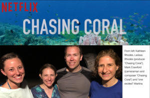 Picture of Martina posing with Larissa Rhodes (the producer of "Chasing Coral") and Mark Crawfod (cameraman and composer).