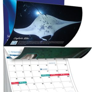 2025 Mantas of Kona Calendar flipped open showing an image of a manta ray